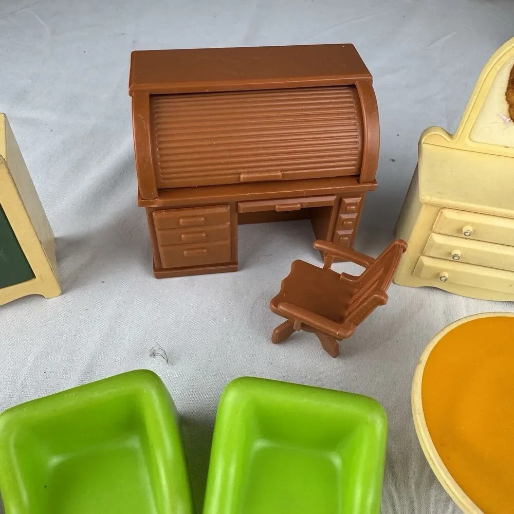 Fisher Price Vintage FP Lot w Secretary Rollaway Desk & Chair Dressers Table